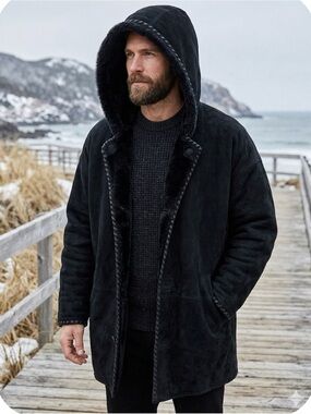 Wilson Leather Black Hooded Shearling Coat